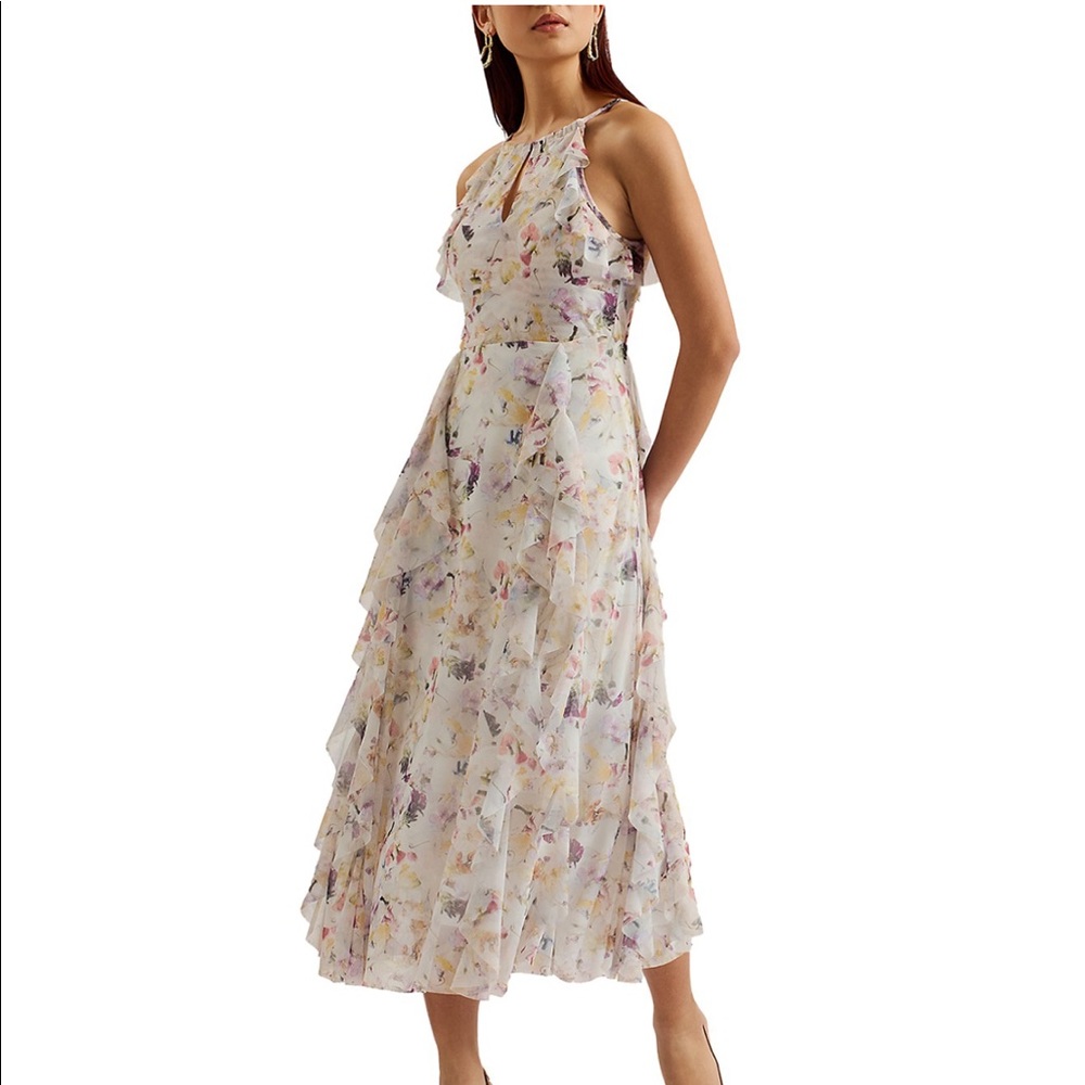 Ted Baker Halter Ruffled Midi Dress